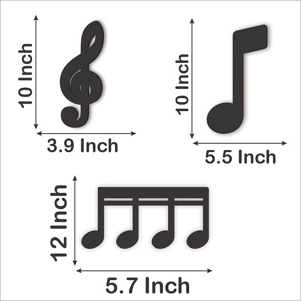 CVANU Black Wood Designer Music Note Cutout Wall Art Hanging Board for Wall Decoration02 Pack of (3Pcs) _10Inchx3.9Inch